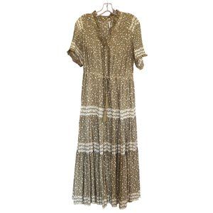 Free People Sage Green Rare Feelings Tiered Boho Prairie Maxi Dress Size Large